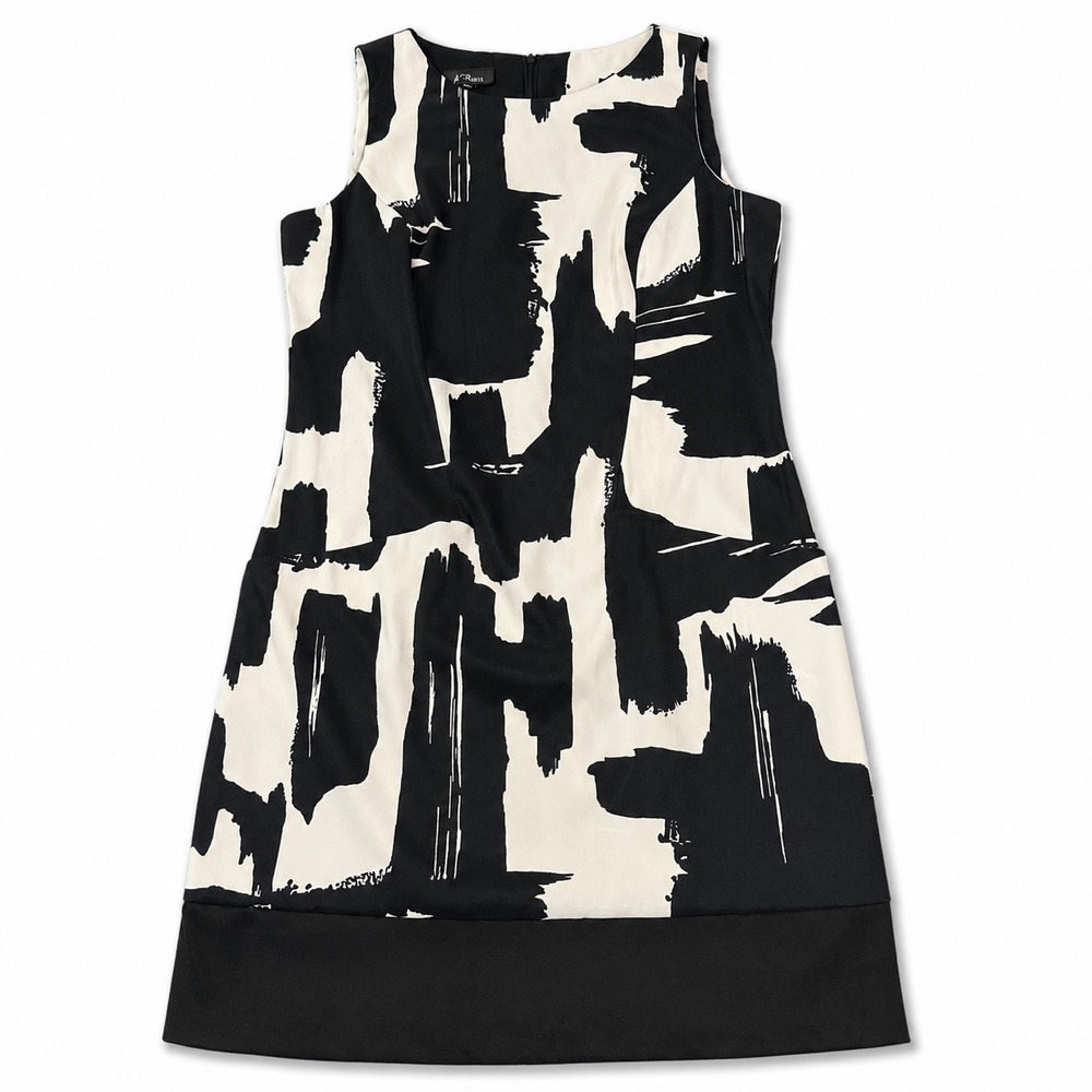 AGB Dress Womens Size 14 Black White Abstract Print Sleeveless Sheath Pockets